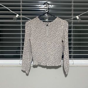 Floral crop top lettuce trim ribbed and smocked with keyhole in back